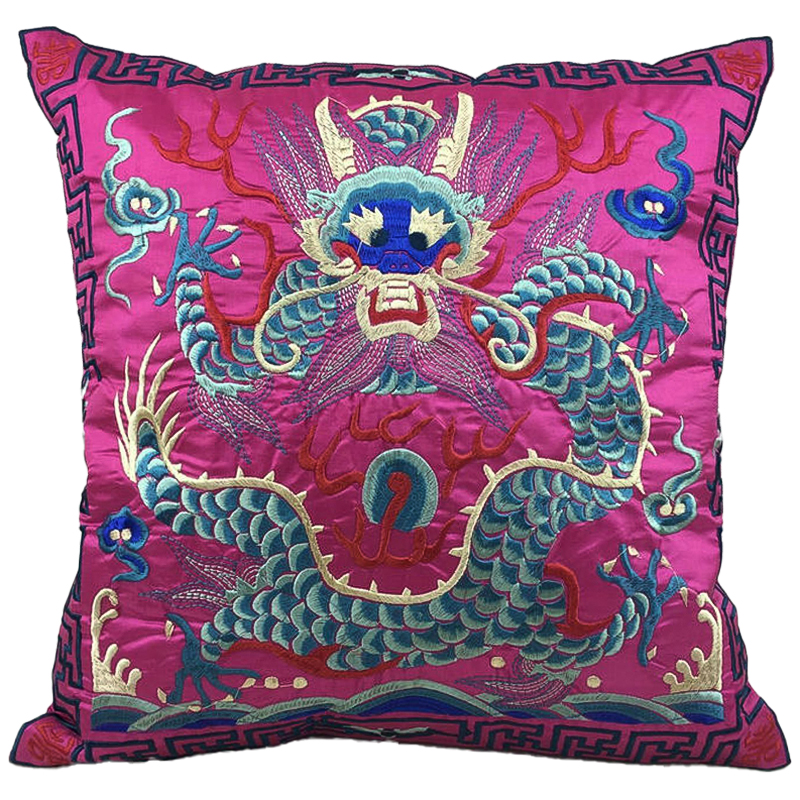 Декоративная подушка с вышивкой Chinese Dragon Pink Розовый Мульти Декоративная подушка с вышивкой Chinese Dragon Pink Розовый Мульти в Волгограде | Loft Concept