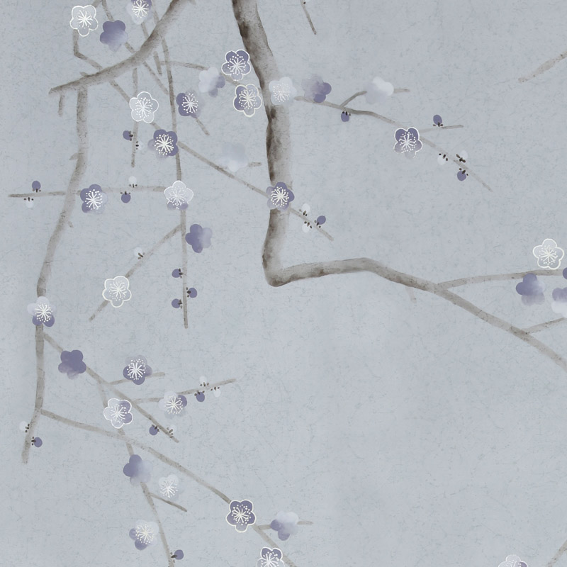 Обои ручная роспись Plum Blossom Special Colourway on Crackled Silver metallic silk Обои ручная роспись Plum Blossom Special Colourway on Crackled Silver metallic silk в Волгограде | Loft Concept