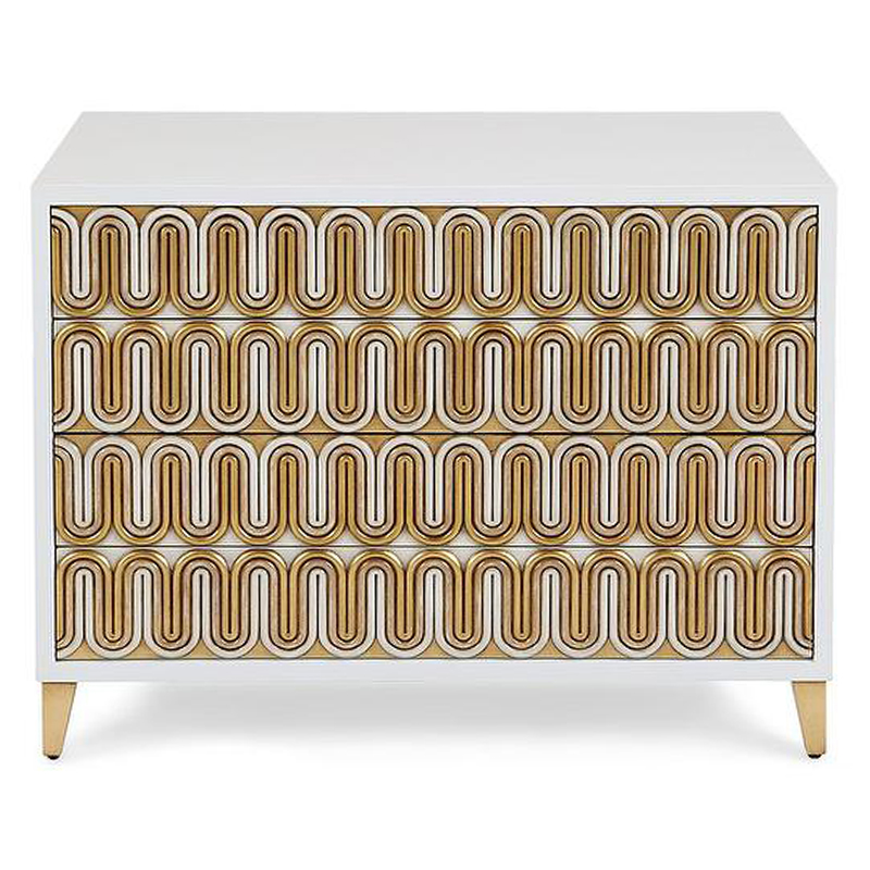 Комод Park Avenue Brass Wave Pattern Chest of Drawers Белый Золотой Комод Park Avenue Brass Wave Pattern Chest of Drawers Белый Золотой в Волгограде | Loft Concept