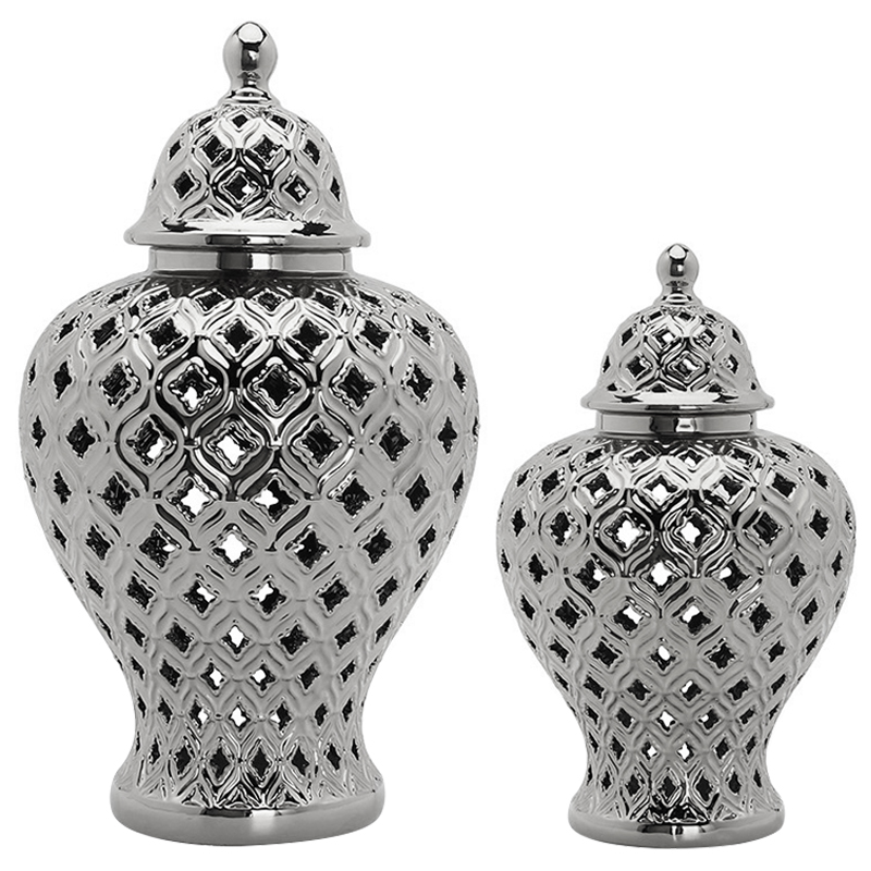 Ваза с крышкой Ceramic Silver Carving Vase Серебряный Ваза с крышкой Ceramic Silver Carving Vase Серебряный в Волгограде | Loft Concept
