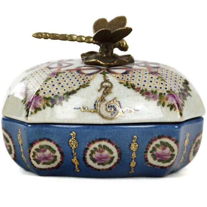 Шкатулка Box Floral Ornament Белый Бронза Синий Шкатулка Box Floral Ornament Белый Бронза Синий в Волгограде | Loft Concept