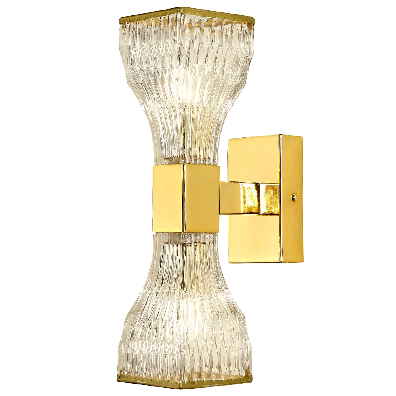 Бра с двумя плафонами из рельефного стекла GLASS HORN Gold Прозрачный Золотой Бра с двумя плафонами из рельефного стекла GLASS HORN Gold Прозрачный Золотой в Волгограде | Loft Concept