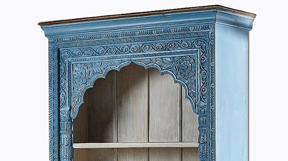 Blue Mango III Rack Голубой Стеллаж с резным орнаментом - фото №1