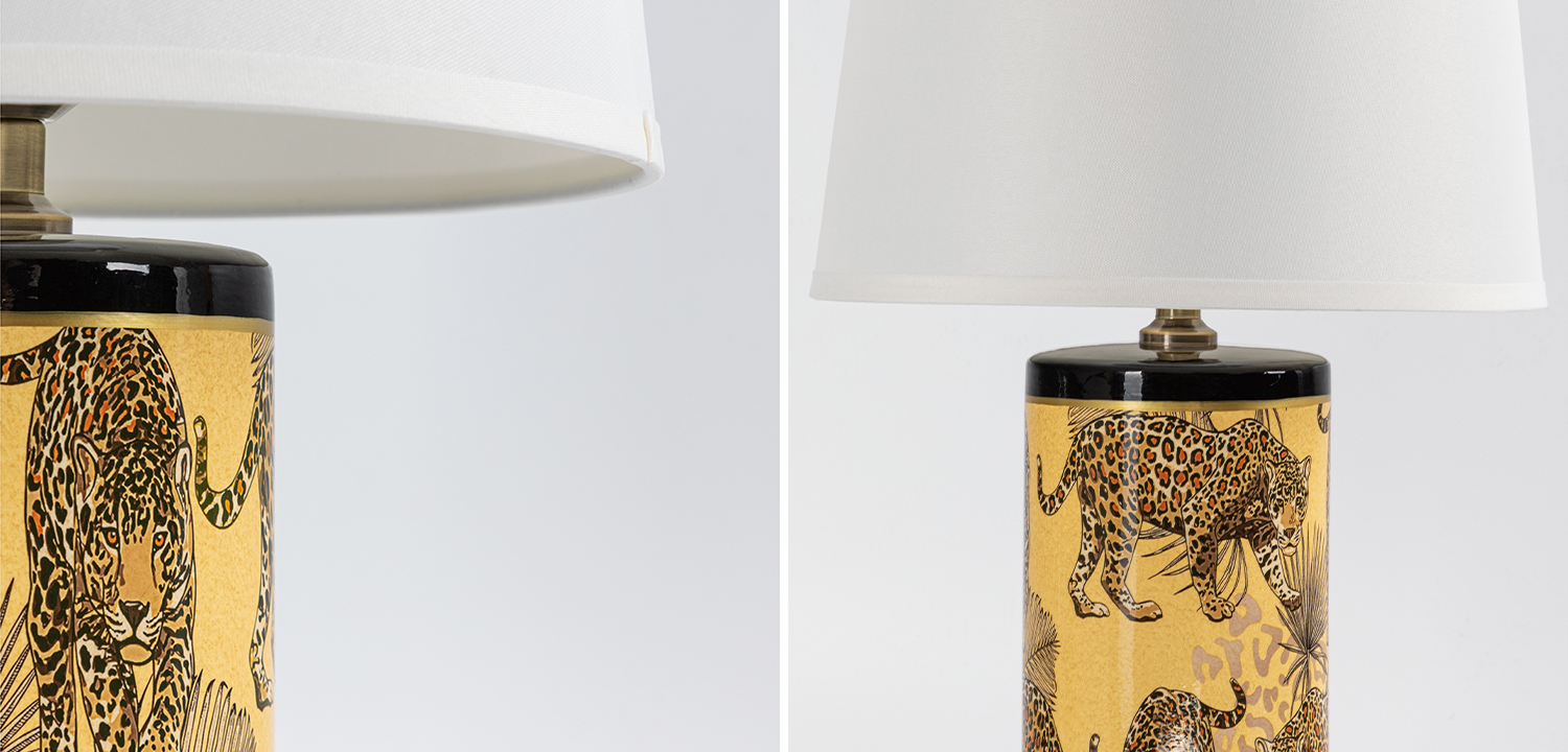 Настольная лампа с абажуром Leopard Lampshade Yellow White - фото