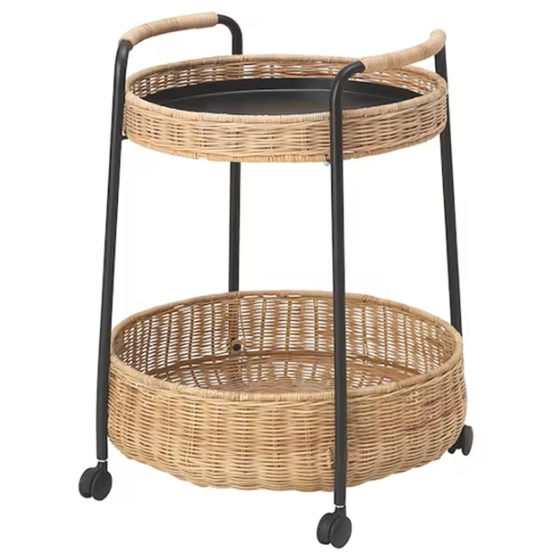 Приставной столик на колесах Roy Wicker Round Side Table Черный Древесина в Волгограде | Loft Concept 