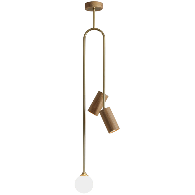 Потолочный светильник Ando Wooden Metal Brass Light 3 плафона Древесина Коричневый Латунь Потолочный светильник Ando Wooden Metal Brass Light 3 плафона Древесина Коричневый Латунь в Волгограде | Loft Concept