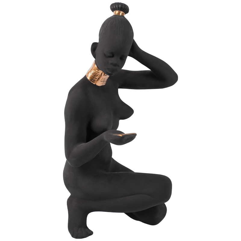 Статуэтка African Woman Sitting Statuette Черный Золотой Статуэтка African Woman Sitting Statuette Черный Золотой в Волгограде | Loft Concept