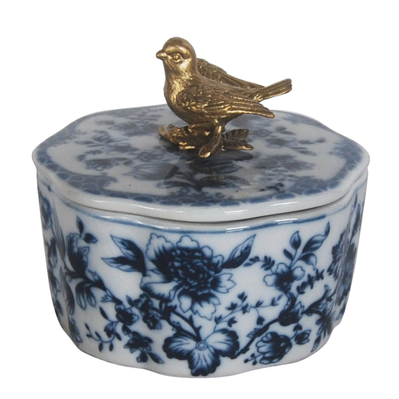 Шкатулка Blue and Bronze Bird Бронза Синий Белый Шкатулка Blue and Bronze Bird Бронза Синий Белый в Волгограде | Loft Concept