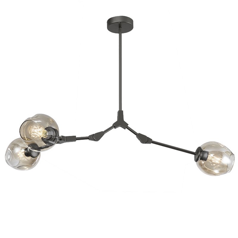 Люстра Сrumpled Glass Bubble Chandelier Gray 3 плафона Прозрачный (Transparent) Черный в Волгограде | Loft Concept 