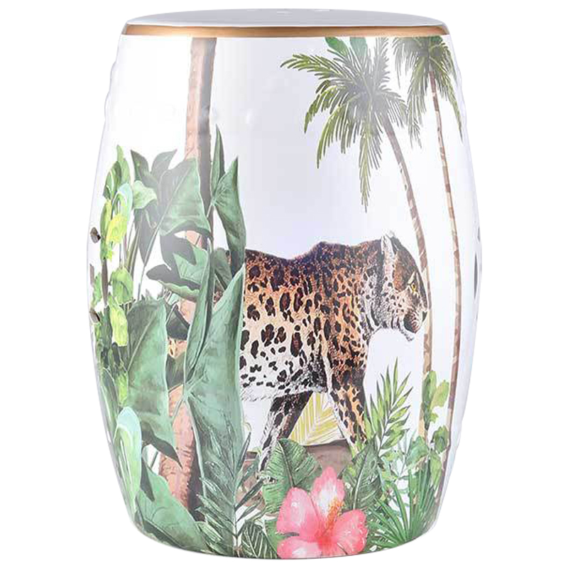 Керамический табурет Leopard Tropical Animal Ceramic Stool White Белый Зеленый Коричневый Керамический табурет Leopard Tropical Animal Ceramic Stool White Белый Зеленый Коричневый в Волгограде | Loft Concept