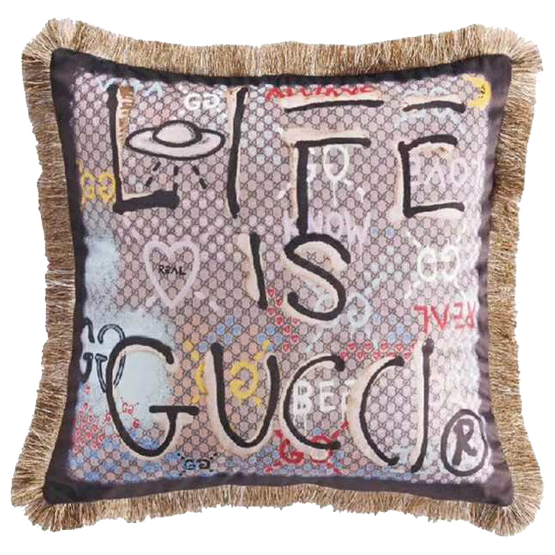 Декоративная подушка Cтиль Gucci Life is Gucci Коричневый Мульти в Волгограде | Loft Concept 
