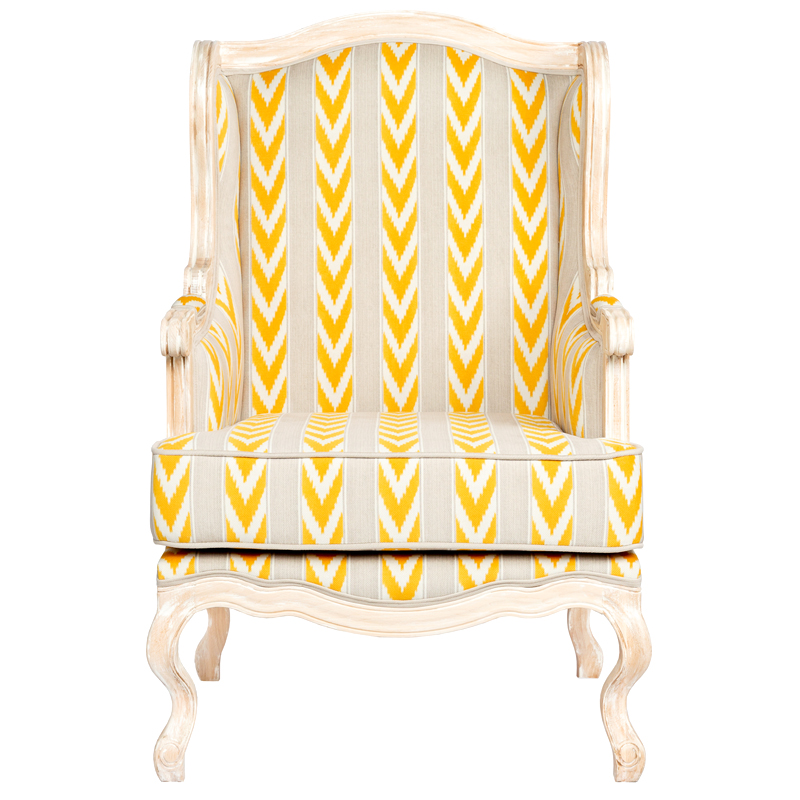 Кресло Ikat Pattern с желтым узором Белый Желтый Бежевый в Волгограде | Loft Concept 