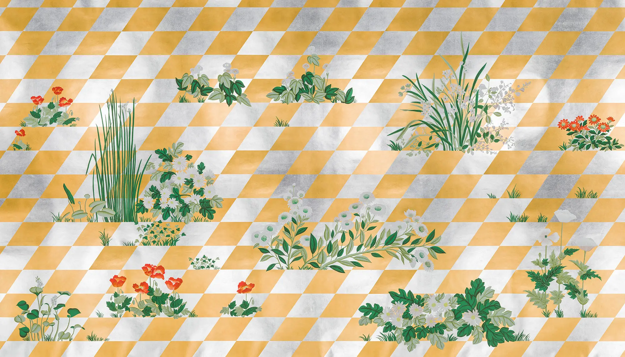 Обои ручная роспись Tiled Meadow Original colourway on Egyptian Gold gilded paper Обои ручная роспись Tiled Meadow Original colourway on Egyptian Gold gilded paper - постер Loft-Concept в Волгограде