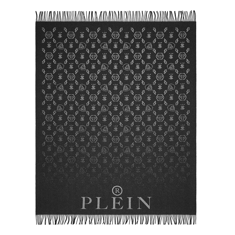 Плед Philipp Plein Plaid Cashmere Monogram Черный Серый Плед Philipp Plein Plaid Cashmere Monogram Черный Серый в Волгограде | Loft Concept