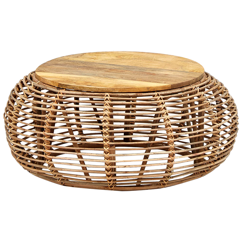 Плетеный кофейный стол с деревянной столешницей Wicker Wood Coffee Table Древесина Плетеный кофейный стол с деревянной столешницей Wicker Wood Coffee Table Древесина в Волгограде | Loft Concept