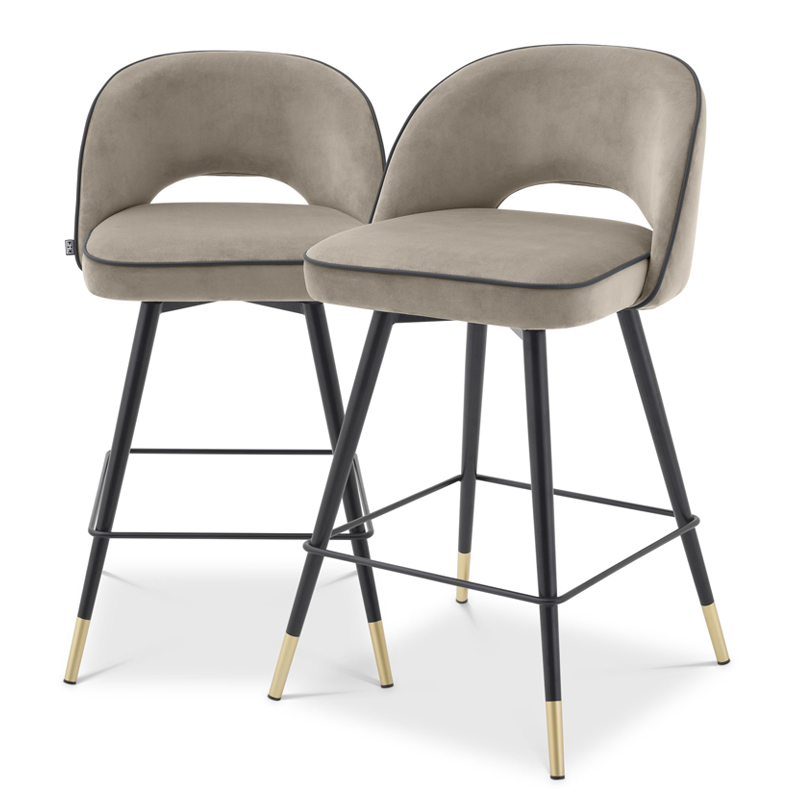 Комплект полубарных стульев Eichholtz Counter Stool Cliff set of 2 greige Бежево-серый Черный Латунь Комплект полубарных стульев Eichholtz Counter Stool Cliff set of 2 greige Бежево-серый Черный Латунь в Волгограде | Loft Concept