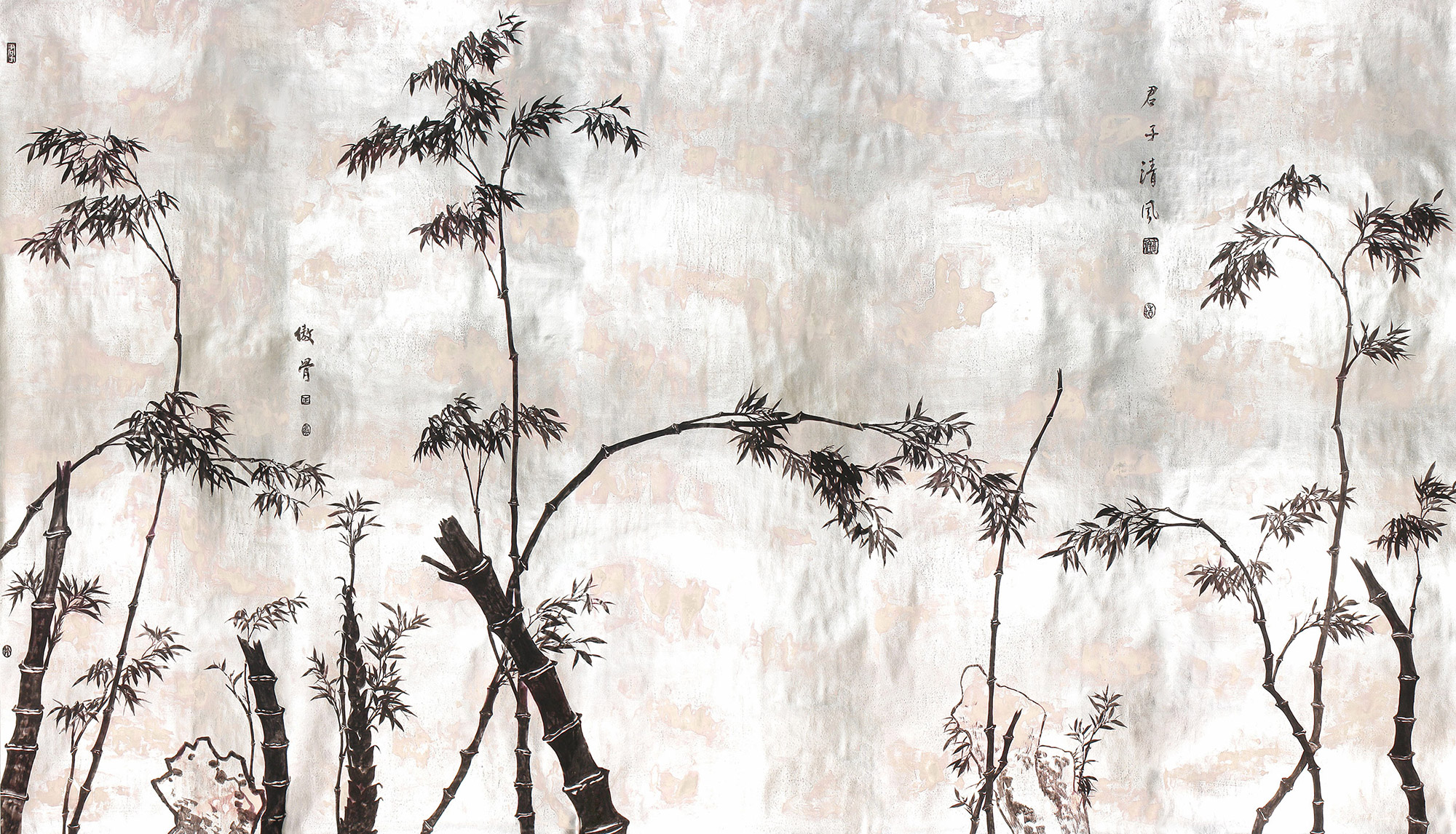 Обои ручная роспись Bamboo Quicksilver on Tarnished Silver gilded paper Обои ручная роспись Bamboo Quicksilver on Tarnished Silver gilded paper - постер Loft-Concept в Волгограде