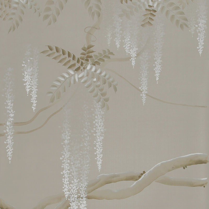 Обои ручная роспись Wisteria Limewash on Lead Grey dyed silk  в Волгограде | Loft Concept 
