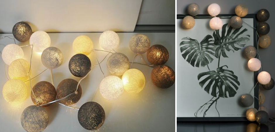 Гирлянда хлопковые фонарики Сotton Ball Sand-Grey - Loft-Concept в Волгограде