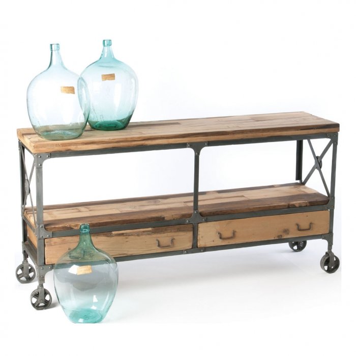 Консоль Industrial Metal Rust Rolling Reclaimed Wood Sideboard Консоль Industrial Metal Rust Rolling Reclaimed Wood Sideboard в Волгограде | Loft Concept