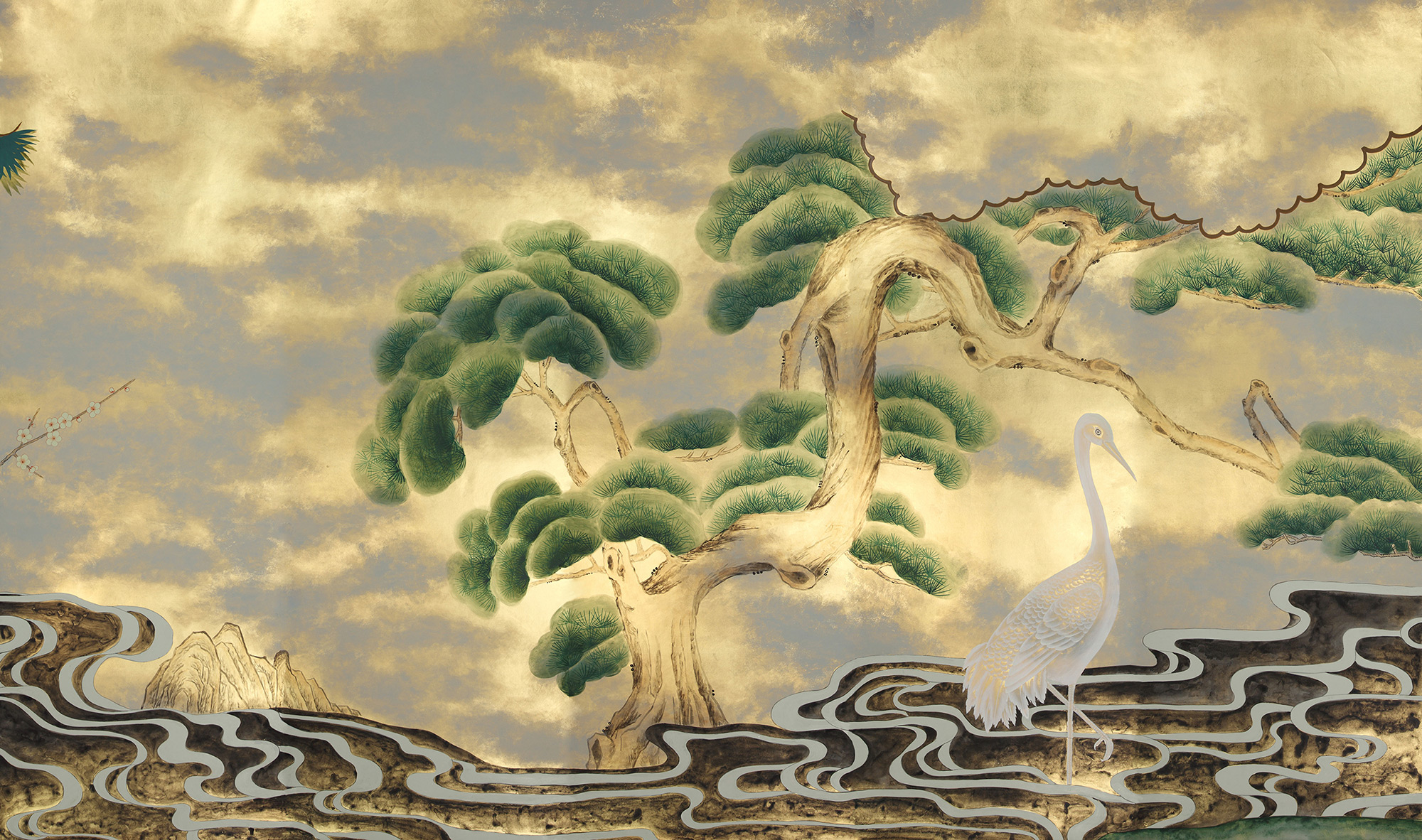 Обои ручная роспись Bamboo River Blossom Original colourway on Deep Rich Gold gilded paper with pearlescent antiquing Обои ручная роспись Bamboo River Blossom Original colourway on Deep Rich Gold gilded paper with pearlescent antiquing - постер Loft-Concept в Волгограде