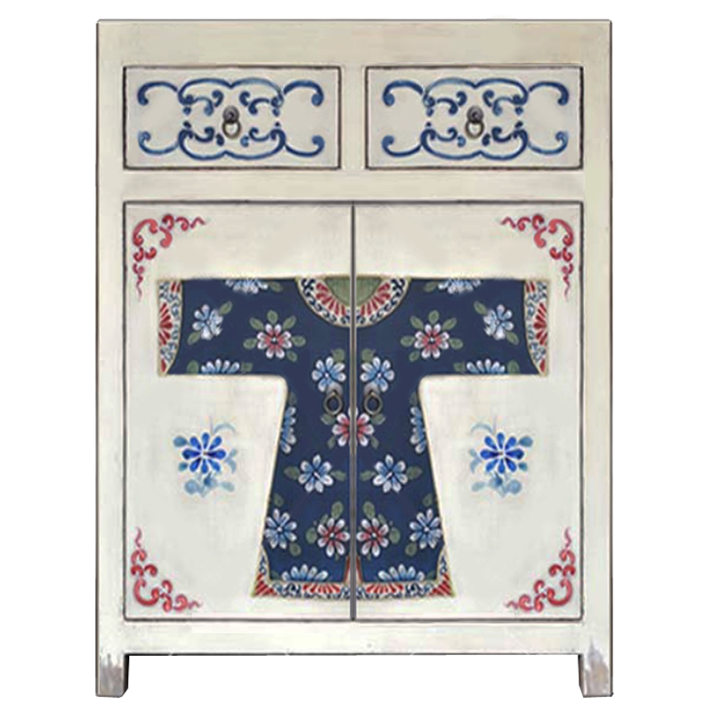 Белая тумба из массива сосны в Китайском стиле ручная роспись White Chinese Nightstand Белый Синий Зеленый Красный Белая тумба из массива сосны в Китайском стиле ручная роспись White Chinese Nightstand Белый Синий Зеленый Красный в Волгограде | Loft Concept