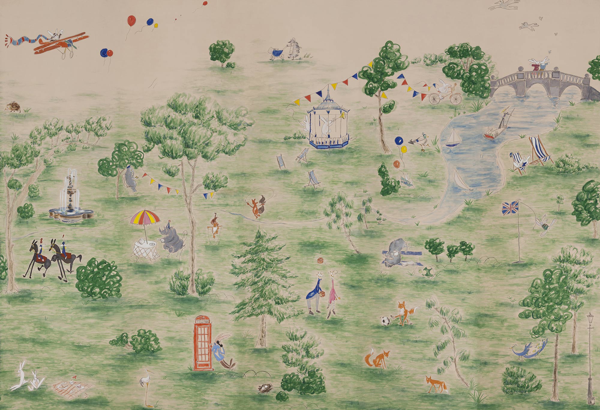 Обои ручная роспись Promenade Special Colourway on pink painted Xuan paper - постер Loft-Concept в Волгограде