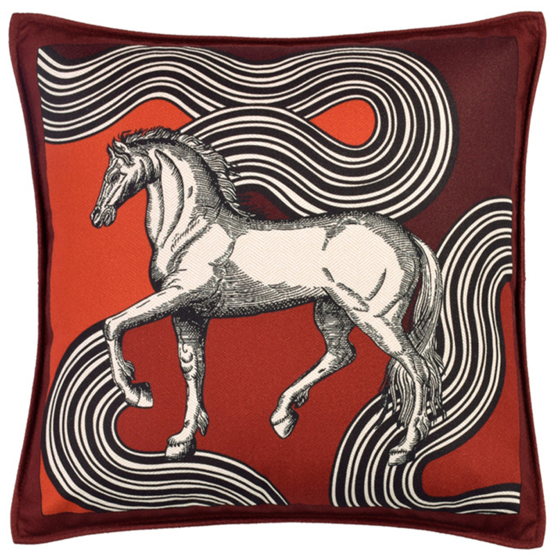 Декоративная подушка Hermes Horse 37 Бургундский красный Красный Черно-белый в Волгограде | Loft Concept 