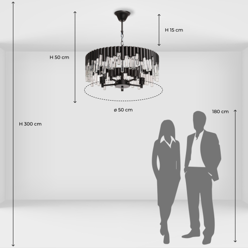 Люстра круглая из матового черного металла с подвесками из прозрачных стеклянных трубок Noir Tubes в Волгограде