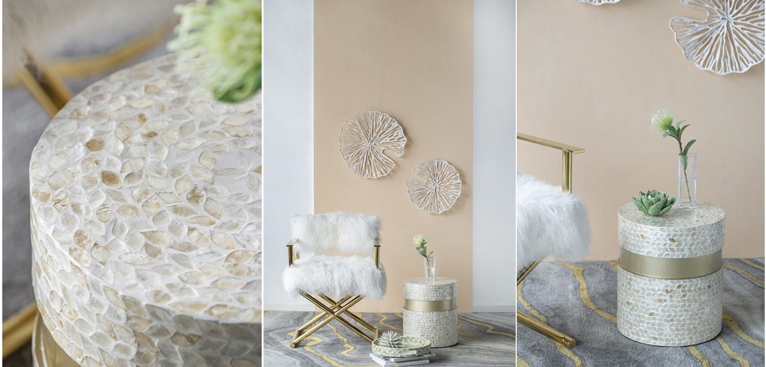 Приставной стол Инкрустация ракушками устриц - фото