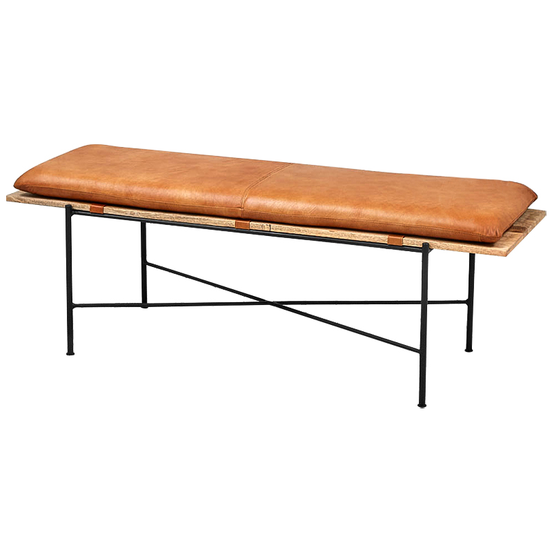 Банкетка Leather Metal Wood Bench Карамель Древесина Черный Банкетка Leather Metal Wood Bench Карамель Древесина Черный в Волгограде | Loft Concept