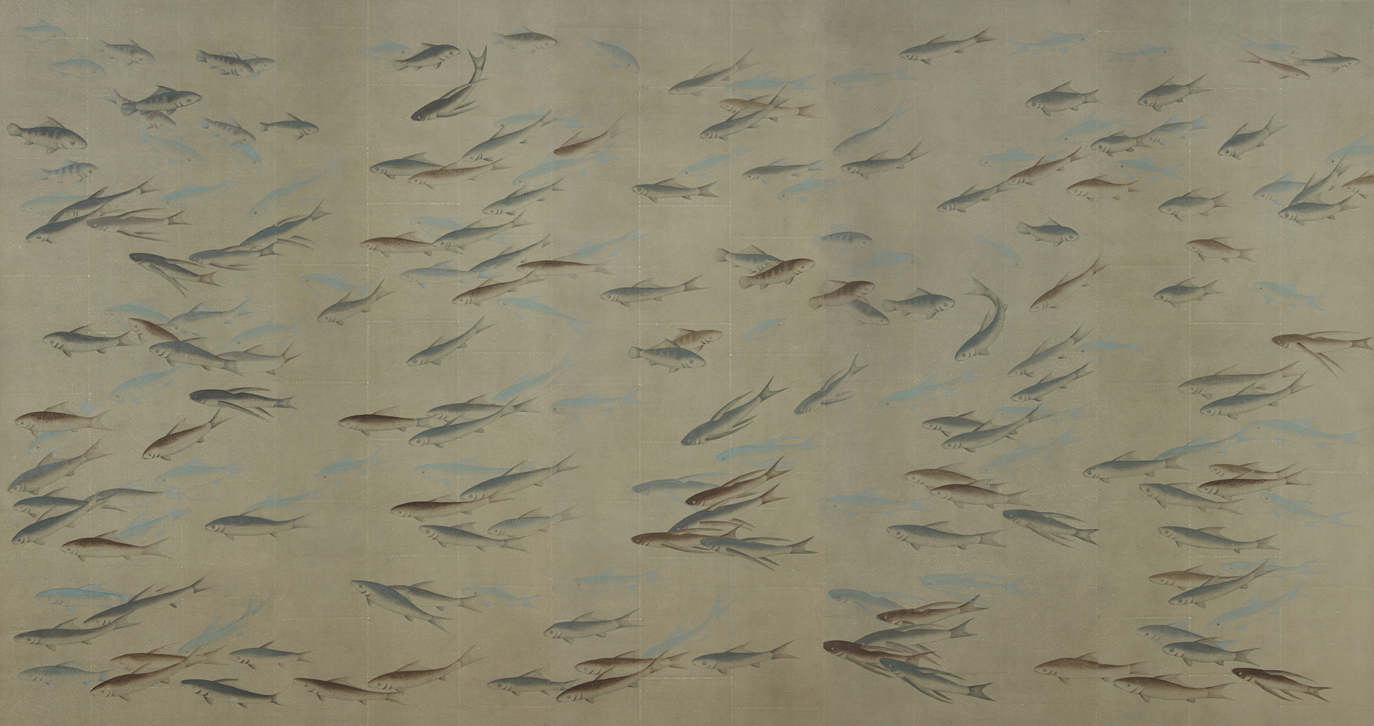Обои ручная роспись Fishes Special Colourway on Lead Grey India tea paper Обои ручная роспись Fishes Special Colourway on Lead Grey India tea paper - постер Loft-Concept в Волгограде