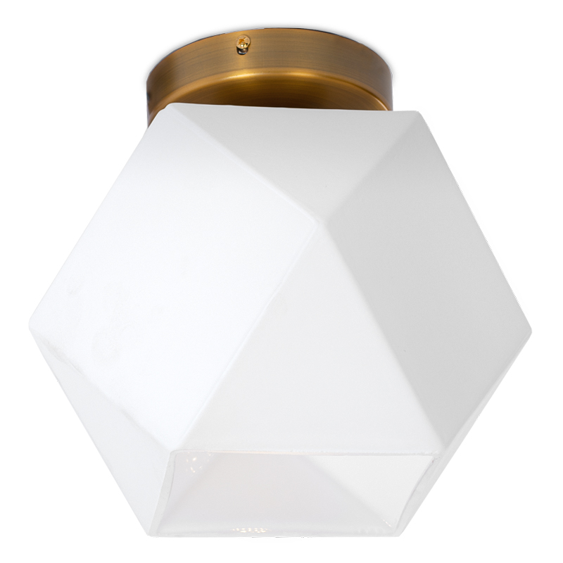 Потолочный светильник Sculptural Glass Faceted Flushm Milk Латунь сатинированная Белый в Волгограде | Loft Concept 