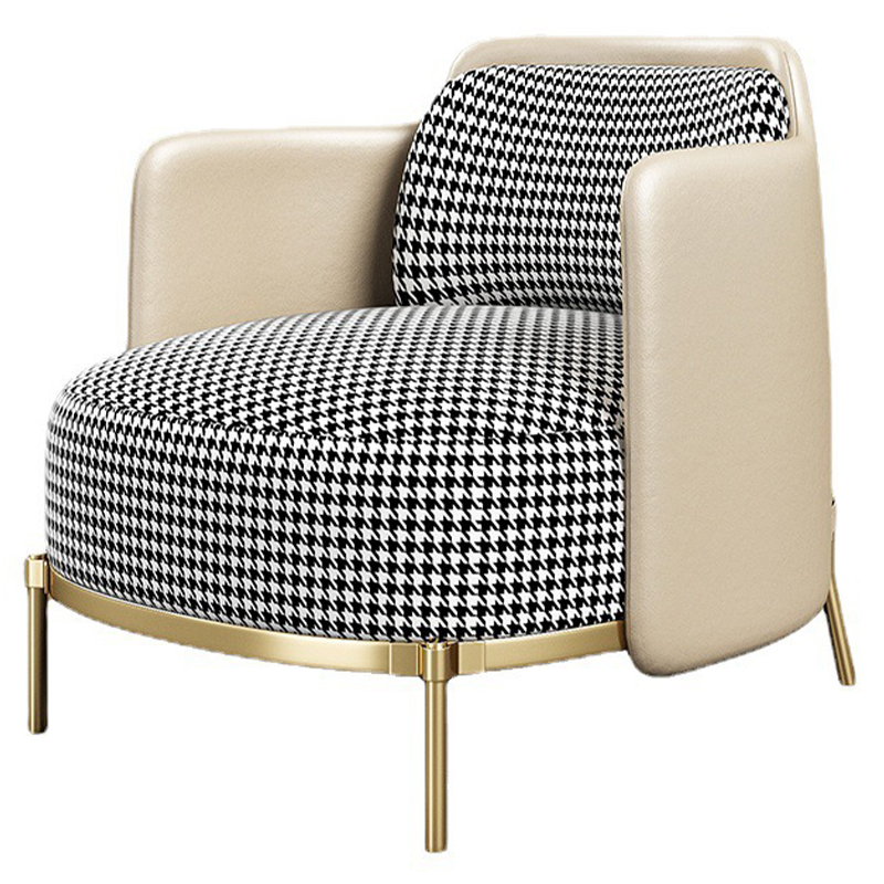 Кресло Pied de poule Cream Armchair Молочный Черно-белый Латунь Кресло Pied de poule Cream Armchair Молочный Черно-белый Латунь в Волгограде | Loft Concept