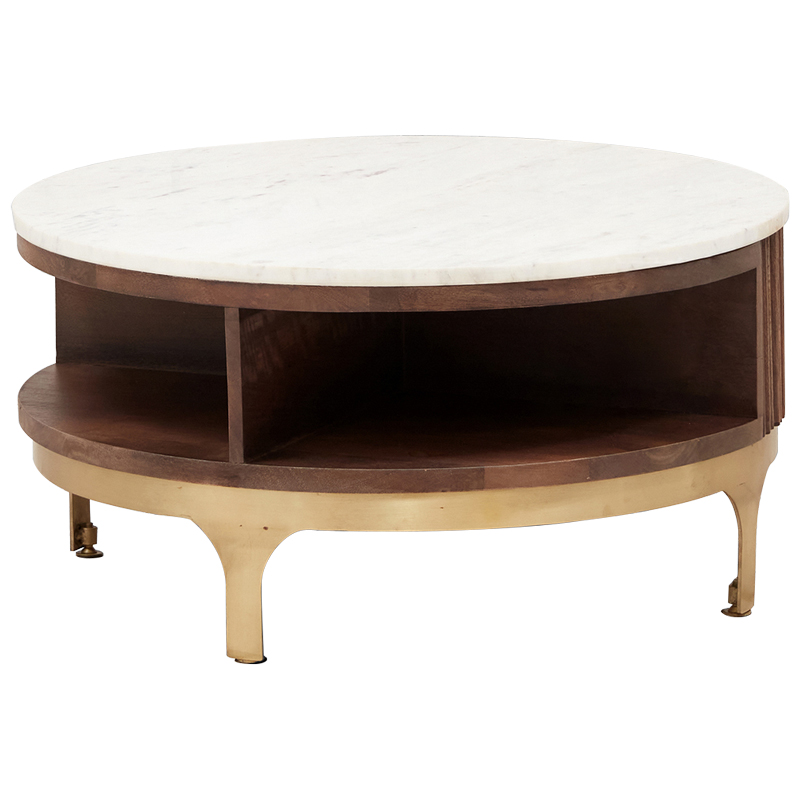 Круглый кофейный стол Sadie Round Coffee Table Белый Коричневый Латунь Круглый кофейный стол Sadie Round Coffee Table Белый Коричневый Латунь в Волгограде | Loft Concept