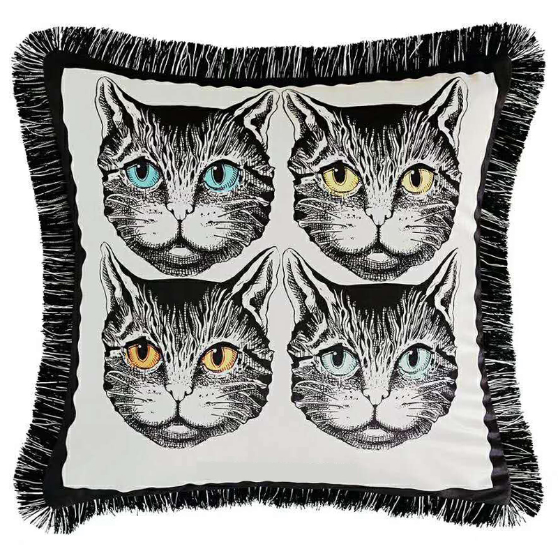 Декоративная подушка с вышивкой Cтиль Gucci Four Cats White Черно-белый Декоративная подушка с вышивкой Cтиль Gucci Four Cats White Черно-белый в Волгограде | Loft Concept