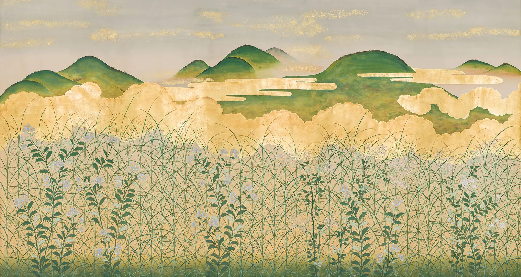 Обои ручная роспись The Plain of Musashi Original colourway on painted Xuan paper with gold ombre Обои ручная роспись The Plain of Musashi Original colourway on painted Xuan paper with gold ombre - постер Loft-Concept в Волгограде