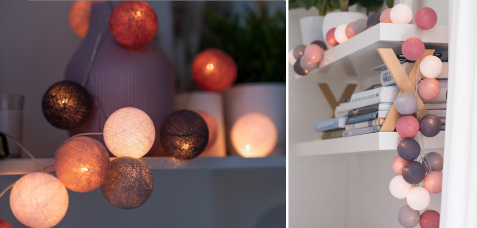 Гирлянда хлопковые фонарики Сotton Ball Dirty Rose - Loft-Concept в Волгограде