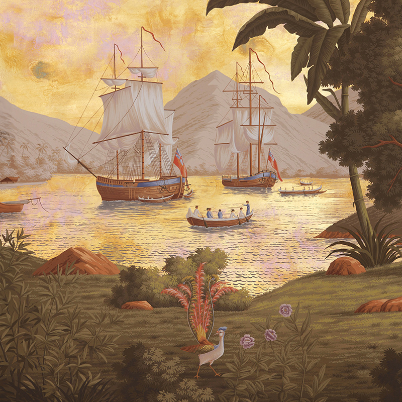 Обои ручная роспись Voyage of the Pacific Amarelo on Deep Rich Gold gilded paper with antiquing Обои ручная роспись Voyage of the Pacific Amarelo on Deep Rich Gold gilded paper with antiquing в Волгограде | Loft Concept