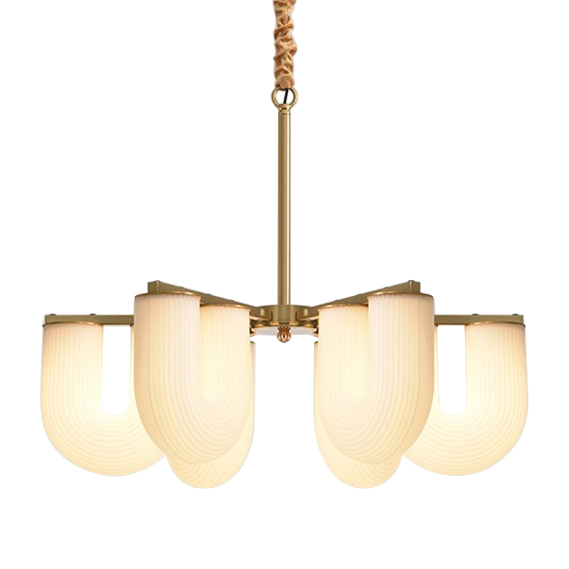 Люстра Berthe Arch Chandelier 6 плафонов Латунь Хром Белое матовое стекло Люстра Berthe Arch Chandelier 6 плафонов Латунь Хром Белое матовое стекло в Волгограде | Loft Concept
