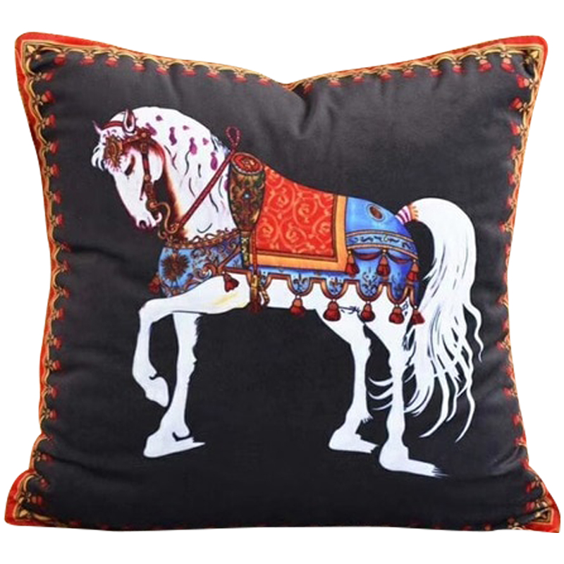 Декоративная подушка Hermes Horse 77 Черный Оранжевый Синий Белый Декоративная подушка Hermes Horse 77 Черный Оранжевый Синий Белый в Волгограде | Loft Concept
