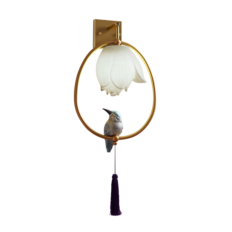 Бра White Flower and bird Sconce Глянцевое золото Белый Синий Бра White Flower and bird Sconce Глянцевое золото Белый Синий в Волгограде | Loft Concept