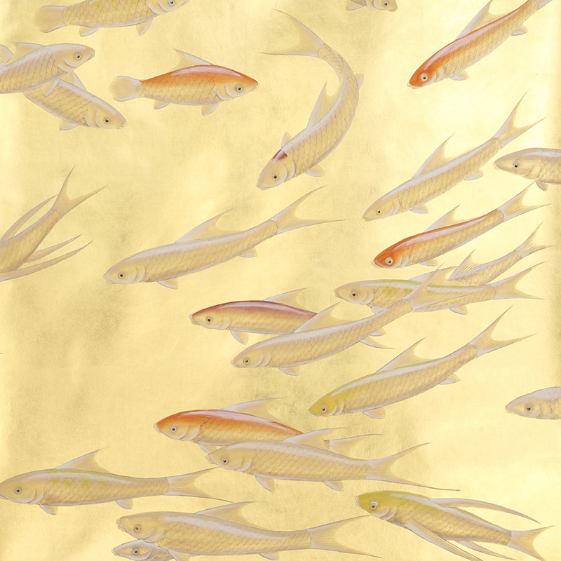 Обои ручная роспись Fishes Koi on Deep Rich Gold gilded paper Обои ручная роспись Fishes Koi on Deep Rich Gold gilded paper в Волгограде | Loft Concept