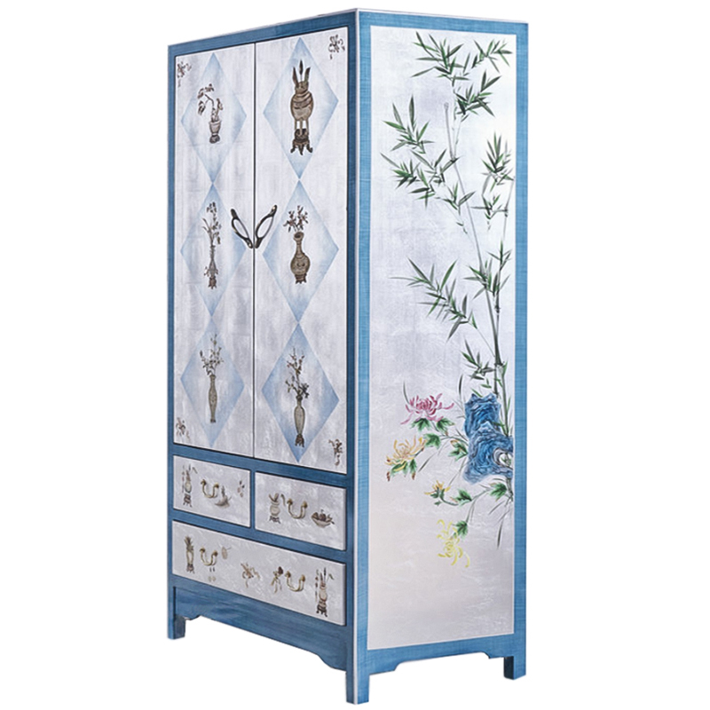 Голубой шкаф в Китайском стиле ручная роспись Blue Pearl Chinese Cabinet Голубой Перламутровый Мульти Голубой шкаф в Китайском стиле ручная роспись Blue Pearl Chinese Cabinet Голубой Перламутровый Мульти в Волгограде | Loft Concept