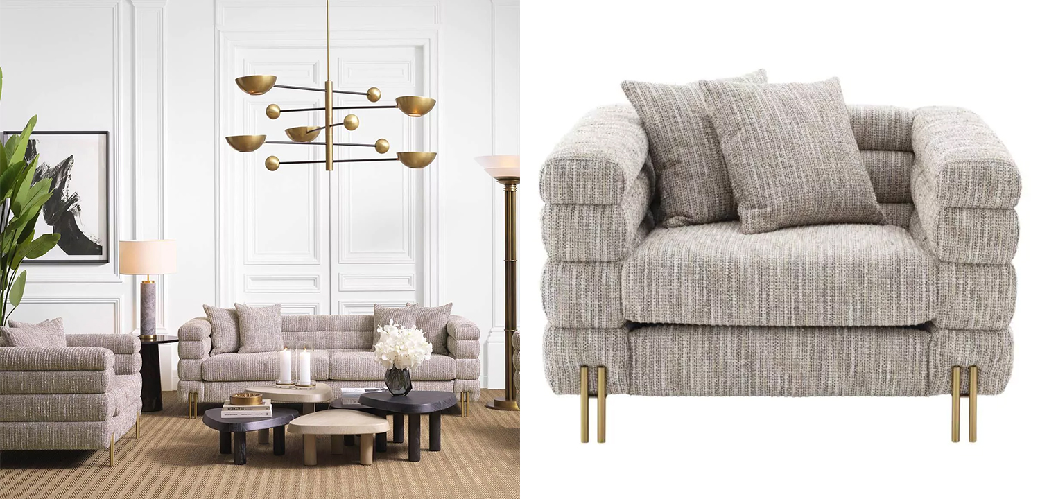 Кресло Eichholtz Chair York Бежево-серый Латунь - фото