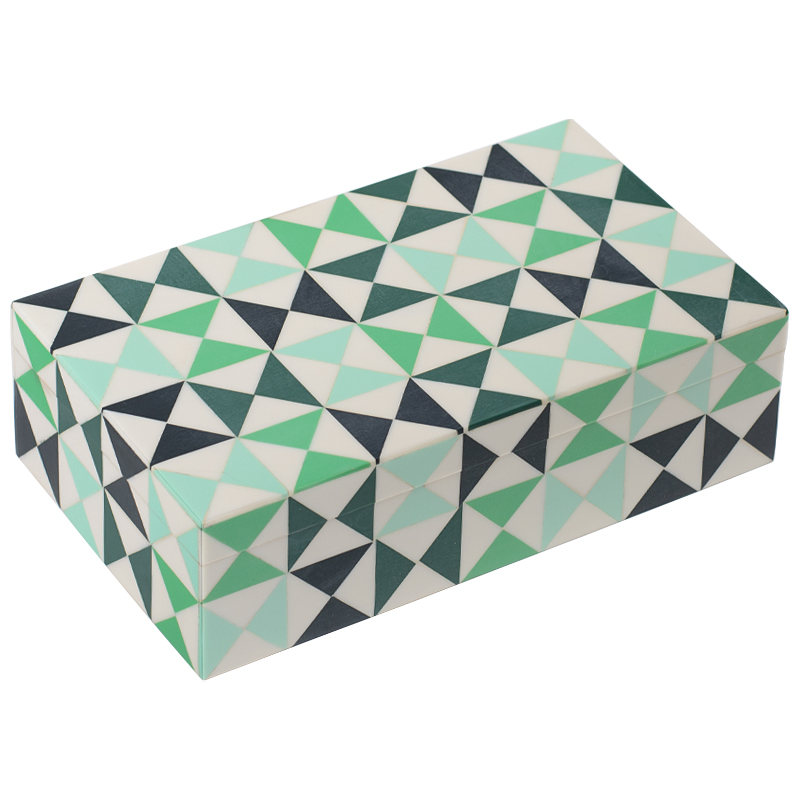 Шкатулка Small Triangles Green Bone Inlay Box Зеленый Белый Мятный Шкатулка Small Triangles Green Bone Inlay Box Зеленый Белый Мятный в Волгограде | Loft Concept