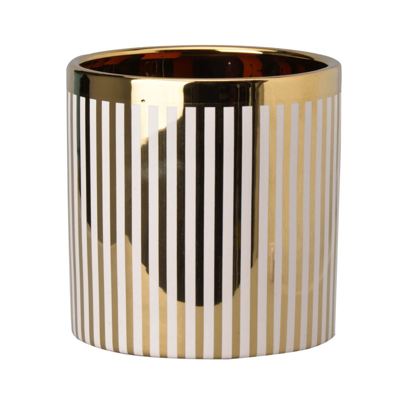 Ваза Gold & White Stripes Белый Золотой Ваза Gold & White Stripes Белый Золотой в Волгограде | Loft Concept