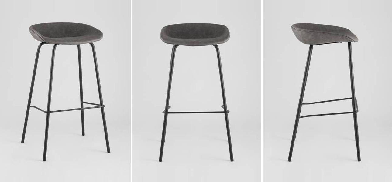 Стул Барный без Спинки Винтажная Серая Экокожа Vendramin Bar Chair - фото