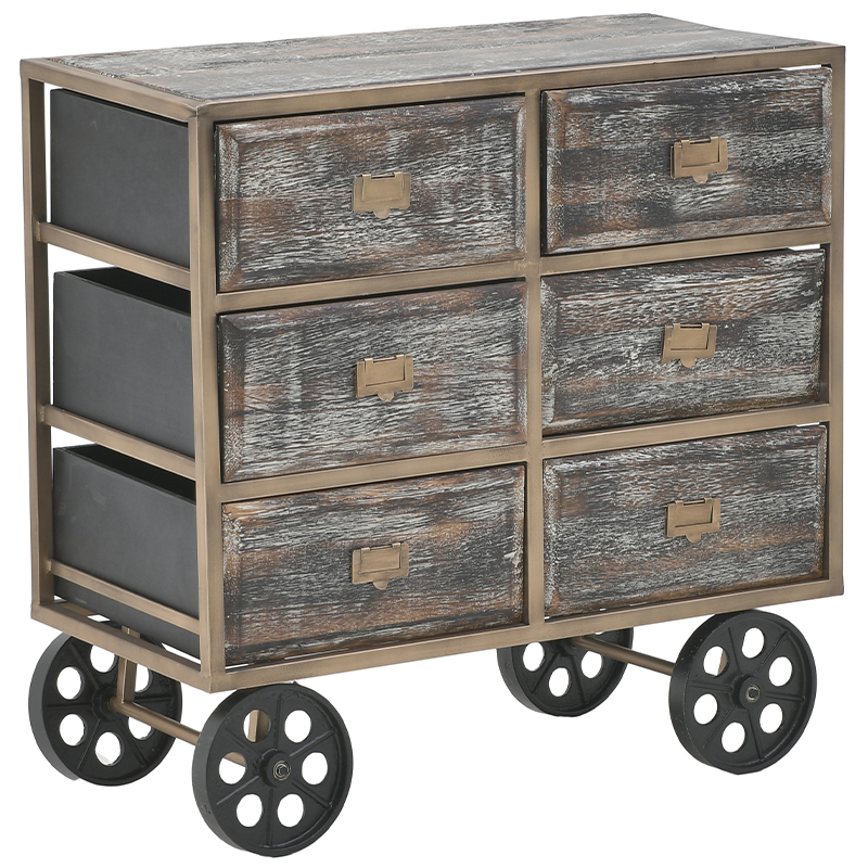 Комод в стиле лофт на колесах Vance Chest of Drawers Коричневый Золотой Комод в стиле лофт на колесах Vance Chest of Drawers Коричневый Золотой в Волгограде | Loft Concept