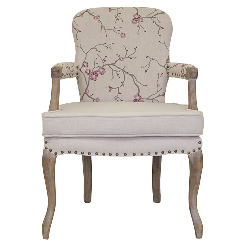 Кресло с изображением сакуры Aubrey Classical Armchair beige flax Бежевый Коричневый Розовый в Волгограде | Loft Concept 